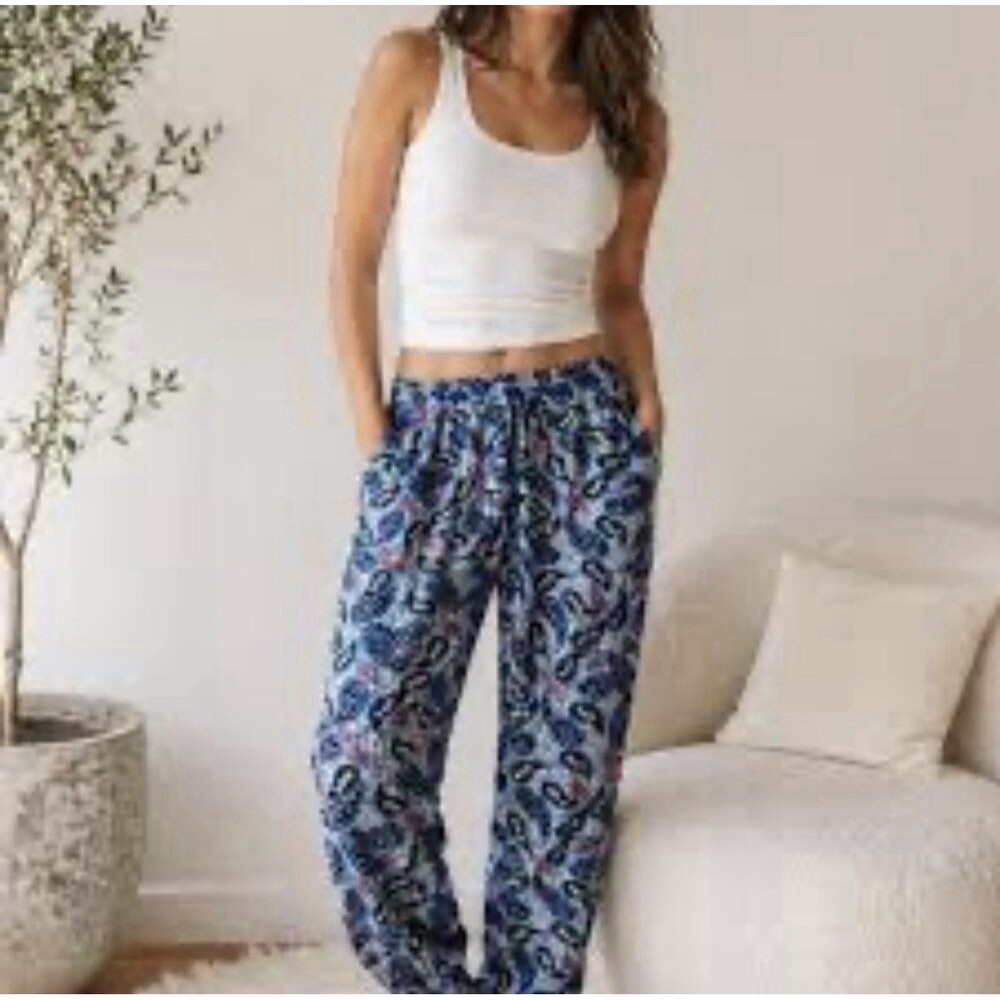 TAJ By Sabrina Crippa Pants With Elastic Cuffs-Size XS-Blue Paisley